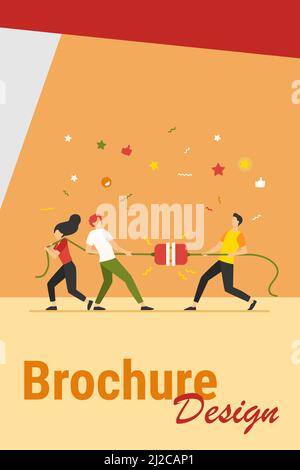 Gruppen von Menschen ziehen Seil in Tauziehen spielen. Kämpfende Teams, die miteinander konkurrieren. Vektor-Illustration für Spiel, Wettbewerb, Wettbewerb, confr Stock Vektor