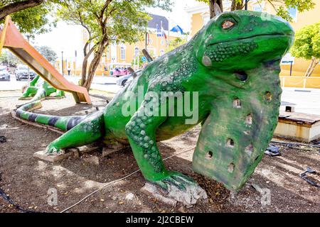 Iguana Statue in Willemstad, Curacao Stockfoto