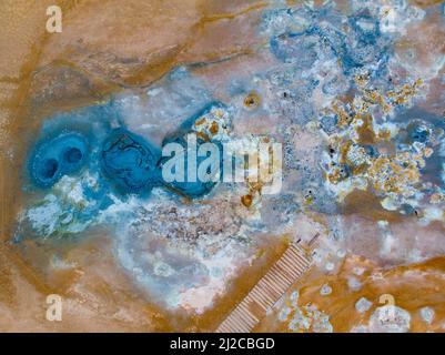 Luftaufnahme des geothermischen Gebiets Myvatn Stockfoto