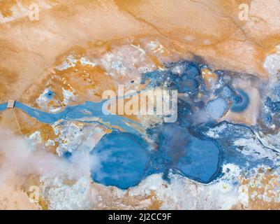 Luftaufnahme des geothermischen Gebiets Myvatn Stockfoto