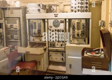 Radio-Unterhaltungsraum auf dem britischen Kriegsschiff HMS Belfast Stockfoto