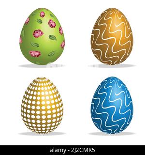 Set von farbigen Ostereiern auf weißem Hintergrund isoliert. Stock Vektor