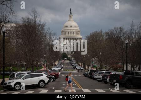 Washington, USA. 31. März 2022. Eine allgemeine Ansicht des US-Kapitols, in Washington, DC, am Donnerstag, den 31. März, 2022. (Graeme Sloan/Sipa USA) Quelle: SIPA USA/Alamy Live News Stockfoto