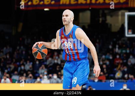 BARCELONA - MÄR 25: Nick Calathes in Aktion während des Euroleague-Spiels von Turkish Airlines zwischen dem FC Barcelona und Fenerbahce SK Istambul im Palau Stockfoto