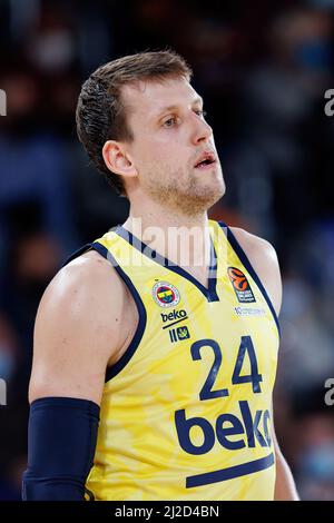 BARCELONA - MÄR 25: Jan Vesely in Aktion während des Euroleague-Spiels von Turkish Airlines zwischen dem FC Barcelona und Fenerbahce SK Istambul im Palau Bla Stockfoto