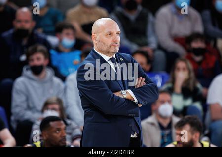 BARCELONA - MÄR 25: Der Trainer Djordjevic in Aktion während des Euroleague-Spiels von Turkish Airlines zwischen dem FC Barcelona und Fenerbahce SK Istambul am Stockfoto