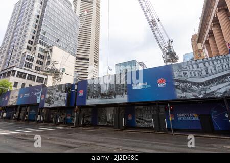 Der Bau des Sydney Metro-Verkehrprojekts in Sydney wird mit den Arbeiten im Stadtzentrum, NSW, Australien, fortgesetzt Stockfoto