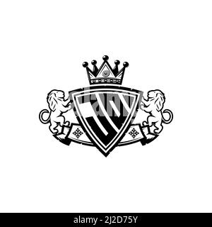 JO Monogram-Logo mit schlichtem Schild im Kronenstil. Luxuriöses Monogramm, Löwen Luxus-Logo, Stock Vektor