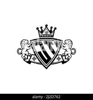 JT Monogram-Logo mit schlichtem Schild im Kronenstil. Luxuriöses Monogramm, Löwen Luxus-Logo, Stock Vektor