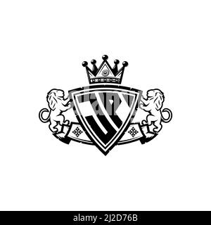 JP Monogram Logo-Buchstabe mit schlichtem Schild im Kronenstil. Luxuriöses Monogramm, Löwen Luxus-Logo, Stock Vektor