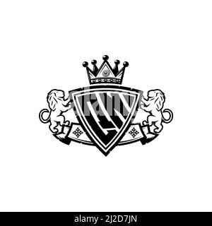 QN Monogram-Logo mit schlichtem Schild im Kronenstil. Luxuriöses Monogramm, Löwen Luxus-Logo, Stock Vektor