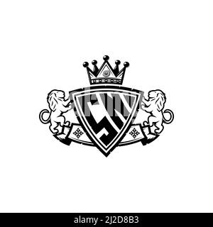 SN Monogram Logo-Buchstabe mit einfachem Schild im Kronenstil. Luxuriöses Monogramm, Löwen Luxus-Logo, Stock Vektor