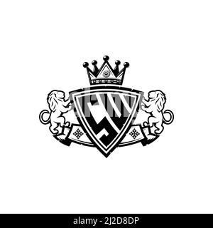 SU Monogram Logo-Buchstabe mit schlichtem Schild im Kronenstil. Luxuriöses Monogramm, Löwen Luxus-Logo, Stock Vektor