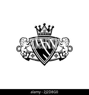 WD Monogram-Logo mit schlichtem Schild im Kronenstil. Luxuriöses Monogramm, Löwen Luxus-Logo, Stock Vektor