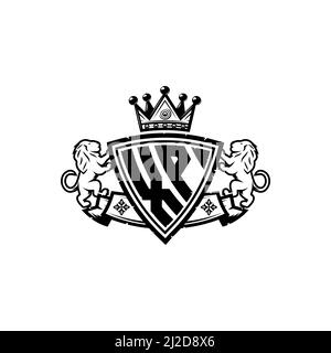 XP Monogram Logo-Buchstabe mit schlichtem Schild im Kronenstil. Luxuriöses Monogramm, Löwen Luxus-Logo, Stock Vektor