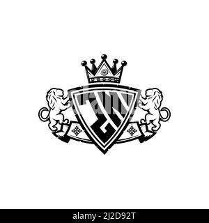 ZN Monogram-Logo-Buchstabe mit schlichtem Schild im Kronenstil. Luxuriöses Monogramm, Löwen Luxus-Logo, Stock Vektor