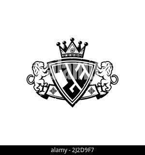 ZE Monogram Logo-Buchstabe mit schlichtem Schild im Kronenstil. Luxuriöses Monogramm, Löwen Luxus-Logo, Stock Vektor