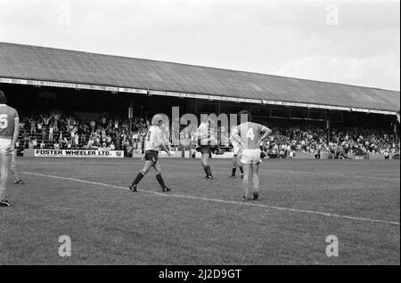Fußballspiel, Reading gegen Blackpool, Endergebnis 1-0 bis Reading. Liga-Division drei.17. August 1985. Stockfoto
