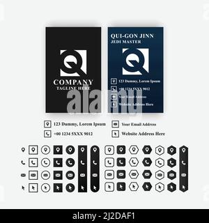 Visitenkarten-Designvorlage, Symbole für Kontaktinformationen festgelegt. Editierbar, skalierbar, EPS 10, Vektorgrafik. Stock Vektor