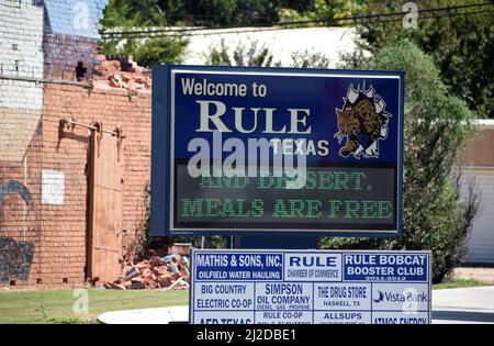 Willkommen bei Rule Texas Sign in Rule Texas - August 2021 Stockfoto