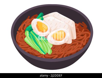 Naengmyeon Kimchi Nudel in einer Schüssel mit Ei und Gemüse südkoreanischen Speisen Stock Vektor