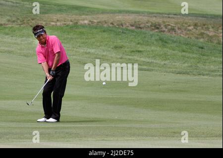 Sep 18, 2011-Incheon, Südkorea-Mike Goodes aus Japan, 14. Hall Putt während der PGA Tour Songdo IBD Championship Finalrunde im Jack Nicklaus Golf Club in Incheon am 18. Sep 2011. Stockfoto