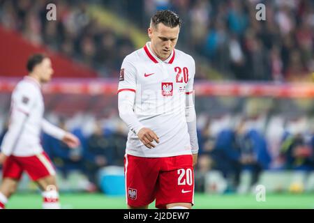 Chorzow, Polen. 29. März 2022. Piotr Zielinski aus Polen wurde während des FIFA-WM-Qualifikationsspiels 2022 im Schlesischen Stadion in Chorzow, Polen, gesehen. (Endstand; Polen 2:0 Schweden). Kredit: SOPA Images Limited/Alamy Live Nachrichten Stockfoto