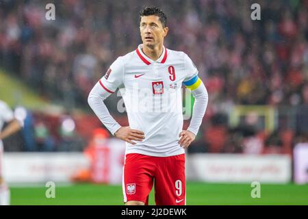 Chorzow, Polen. 29. März 2022. Robert Lewandowski aus Polen, gesehen während des WM-Qualifikationsspiels 2022 zwischen Polen und Schweden im Schlesischen Stadion in Chorzow, Polen. (Endstand; Polen 2:0 Schweden). Kredit: SOPA Images Limited/Alamy Live Nachrichten Stockfoto