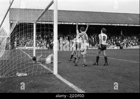 Fußballspiel, Reading gegen Blackpool, Endergebnis 1-0 bis Reading. Liga-Division drei.17. August 1985. Stockfoto
