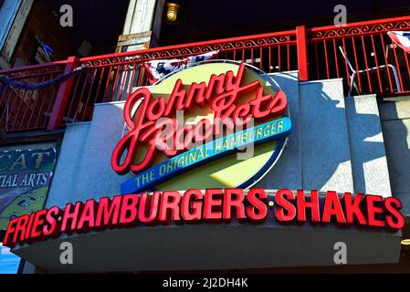 Schild am Eingang für das Johnny Rockets Restaurant in Gatlinburg, Tennessee Stockfoto