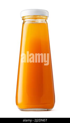 Orangensaft Glasflasche isoliert auf weißem Hintergrund Stockfoto