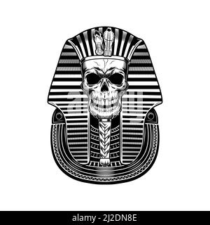 Pharaoh skull vector illustration. Egyptian mummy, skeleton, death symbol. Ancient Egypt history and mythology concept for emblems and tattoo template Stock Vector