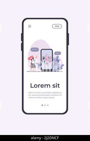 Schulmädchen in Maske beobachten covid Prävention Tipps auf Handy. Anleitung, Anleitung, Infografiken flache Vektordarstellung. Coronavirus, Schulkonzept Stock Vektor