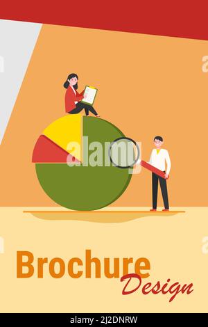 Profis analysieren Diagramm. Zwei Personen mit Umfrageformular und Lupe, Kreisdiagramm flache Vektordarstellung. Analyse, Marketing Report Konzept für Stock Vektor