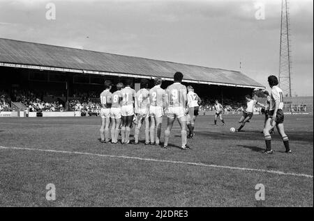 Fußballspiel, Reading gegen Blackpool, Endergebnis 1-0 bis Reading. Liga-Division drei.17. August 1985. Stockfoto