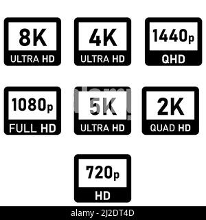 Symbol für Video- oder tv-Bildschirmauflösung auf weißem Hintergrund. High Definition TV / Spiel Bildschirm Monitor Display Label-Zeichen. Flat-Stil. Stockfoto