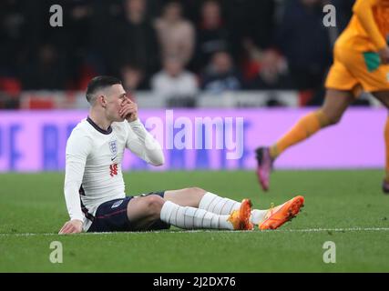 London, Großbritannien. 29. März 2022. Phil Foden (E) am 29.. März 2022 im Wembley Stadium, London, Großbritannien, bei der England gegen die Elfenbeinküste International. Kredit: Paul Marriott/Alamy Live Nachrichten Stockfoto