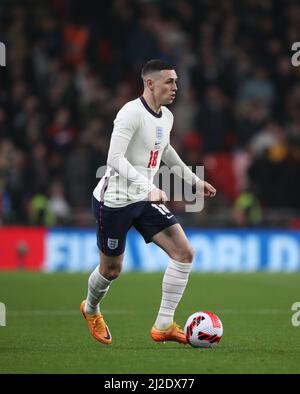 London, Großbritannien. 29. März 2022. Phil Foden (E) am 29.. März 2022 im Wembley Stadium, London, Großbritannien, bei der England gegen die Elfenbeinküste International. Kredit: Paul Marriott/Alamy Live Nachrichten Stockfoto