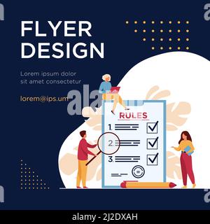 Geschäftsleute studieren Liste der Regeln, lesen Anleitung, so dass Checkliste. Vektorgrafik für Firmenauftrag, Einschränkungen, Gesetze, Vorschriften Konz Stock Vektor