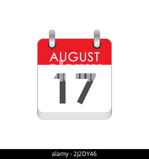 August 17. Ein Blatt des Flipkalenders mit dem Datum des 17. August. Flacher Style. Stock Vektor