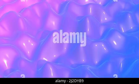 3D abstrakter flüssiger Hintergrund. Wellenoberfläche mit farbigem Gradienten und flüssiger Textur. Wissenschaftlicher, psychedelischer, surrealer Hintergrund. Hochwertige 3D-Illustration Stockfoto