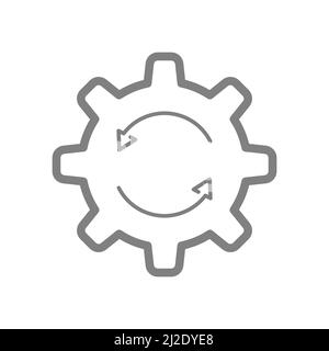 Symbol für Systemaktualisierung. Neustarten eines Vorgangs oder Prozesses. Zahnrad und Rundpfeil. Lineare Vektorgrafik. Stock Vektor