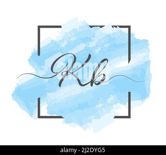 Die kalligrafischen Kleinbuchstaben K und B werden in einer durchgehenden Linie auf einem farbigen Hintergrund in einem Rahmen geschrieben. Stock Vektor