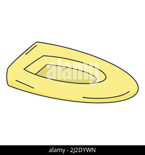 Aufblasbares Boot isoliert Doodle Stil. Wasserfahrzeug aus Gummi. Ausrüstung für Sport, Tourismus, Angeln und Unterhaltung. Gelbes Boot Symbol Vektor illustrr Stock Vektor