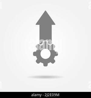 Symbol für das Konzept des Produktionswachstums, der Produktivität, der Technologie oder der Innovation. Zahnrad und Pfeil. Vektordarstellung mit einer gefüllten Kontur Stock Vektor