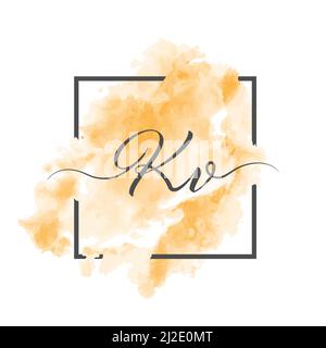 Kalligrafische Kleinbuchstaben K und A werden in einer durchgehenden Linie auf einem farbigen Hintergrund in einem Rahmen geschrieben. Stock Vektor