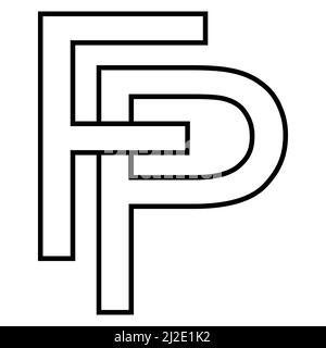 Logo-Zeichen, fp PF-Symbol, nft fp-Zeilensprungbuchstaben f p Stock Vektor