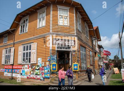 Chili 17-01-2020, Holzhäuser in Puerto Octay, wo deutscher Einfluss zu sehen ist. Stockfoto