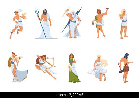 Griechische Götter und Göttinnen eingestellt. Athena, Hermes, Venus, Poseidon, Zeus, Dionysos, Artemis, Hephaestus, Demeter, Apollo. Vektor-Illustration für alte G Stock Vektor