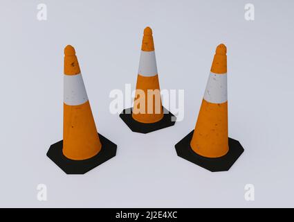 Verkehrskegel auf hellgrauem Boden Stockfoto